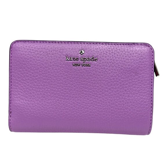Kate Spade Wallet Lena Medium Bifold Wisteria Purple Pebbled Leather Zip Pocket - Picture 1 of 8
